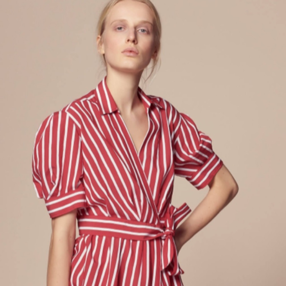 Sandro red and white stripe wrap dress